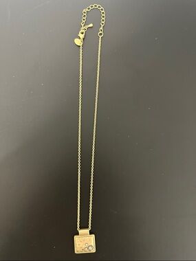 Lia Sophia Gold Square Pendant Necklace with Crystal Accents. 18 inch